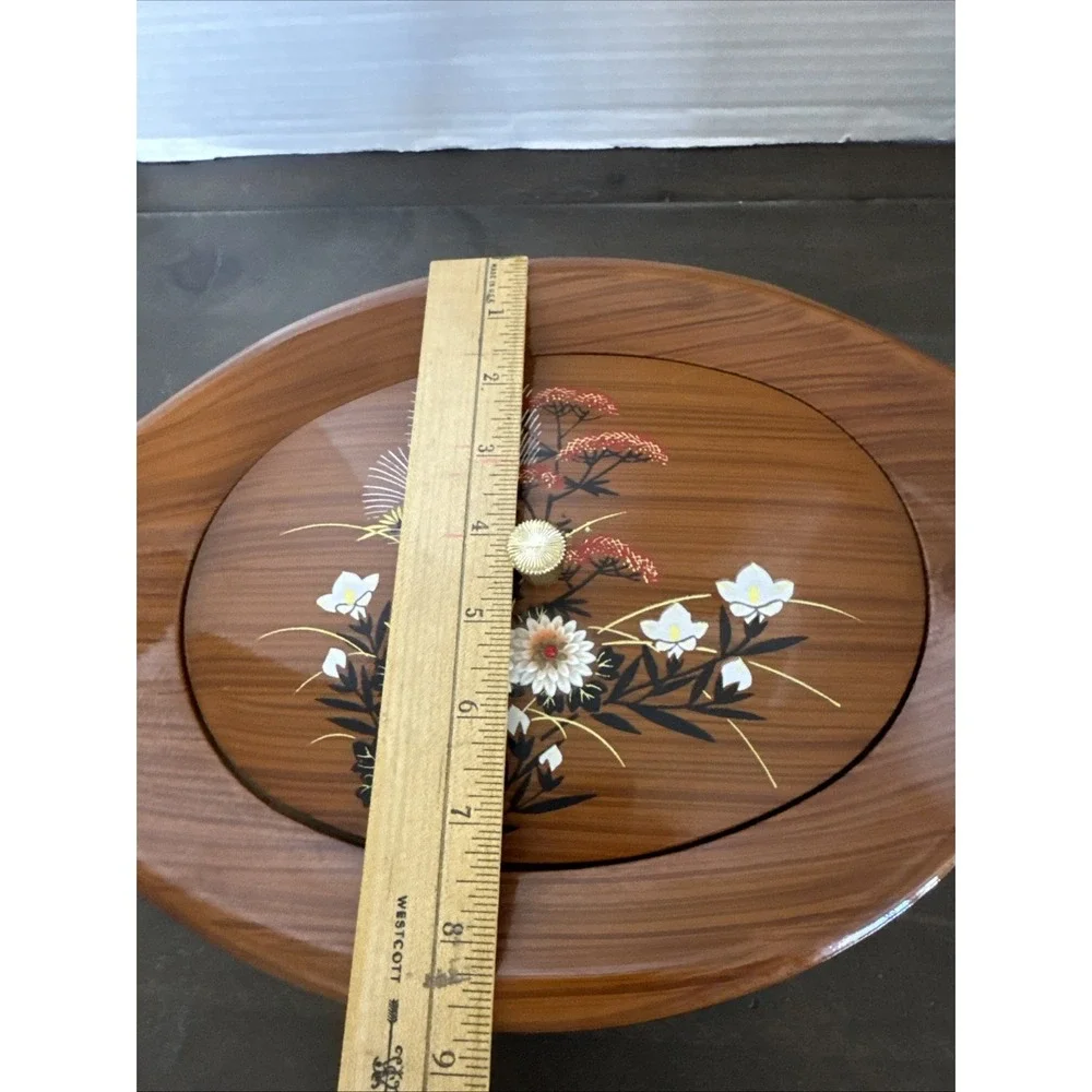 Vintage Westland Serving Dish Lacquered Black/Faux Wood Floral Raised Petals Lid